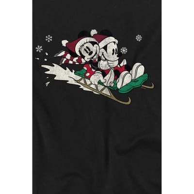 Disney Heren Sleeën voor Kerstmis Mickey & Minnie Mouse T-Shirt (Zwart)