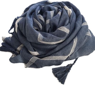 Katoenen Linnen Sjaal - Warme Zijden Sjaal - Dames Mode - Tweeërlei Gebruik - Lange Paragraaf - Blauw
