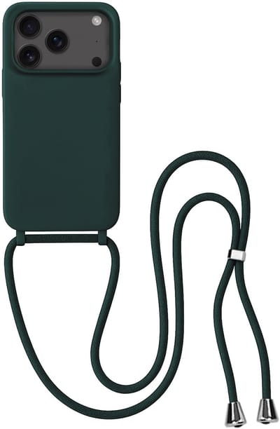 Hoes Geschikt voor iPhone 17 Pro / 18 Pro Hoesje Met Koord - Telefoonhoesje Geschikt voor iPhone 17 Pro / 18 Pro Backcover Met Afneembaar Koord - Donkergroen