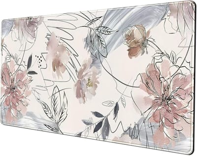 abstractie, handgeschilderde bloemen, uitgebreide gaming-muismat (80 x 40 cm), schattige grote antislip rubberen basis muismat met gestikte randen, toetsenbord-muismat bureauonderlegger