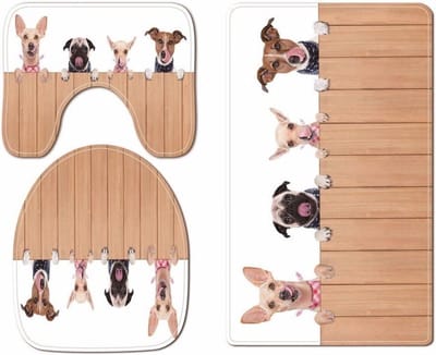 A.Monamour Grappige Honden Thema Foto Print Zachte Flanel Doek Wasbare Toiletbril Covers Toiletdeksel Kussens Pads Skidproof Badmat Tapijt voor Toilet Accessoires