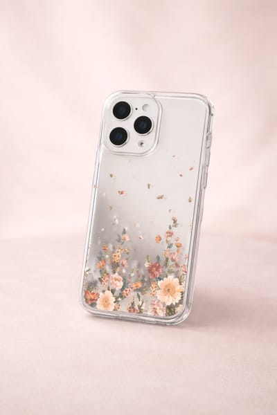Vrolijk transparant Iphone 16 hoesje met leuke bloemetjes