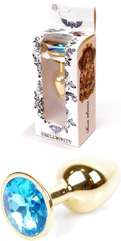 Boss Series - Gold Plug - Anale Plug - Buttplug - Gouden Plug - Diamant - S/M - Licht Blauw