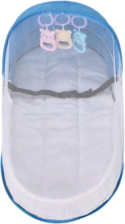 Baby Reisbedje - Kinder Wieg - Comfortabel Slapen - Inclusief Zonnekap - 42 x 34 cm - Blauw