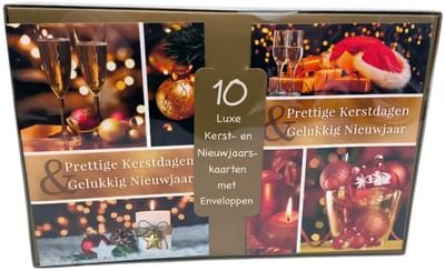 10 Luxe Kerstkaarten / Nieuwjaarskaarten met Enveloppen – Prettige Kerstdagen & Gelukkig Nieuwjaar – Feestelijke Wenskaarten Set