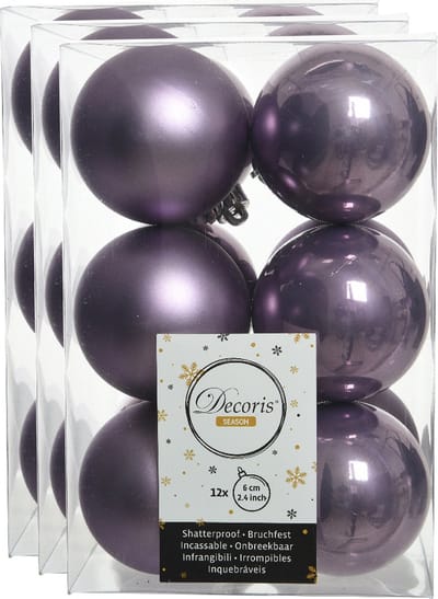 Decoris kerstballen - 36x st - heide lila paars - D6 cm - kunststof - mat/glans - kerstversiering