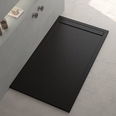 ZIMMER Douchebak SMART 160x90 cm Mat zwart – Composiet met Antislip – Extra Plat 3 cm – Leisteenstructuur – Incl. Sifon