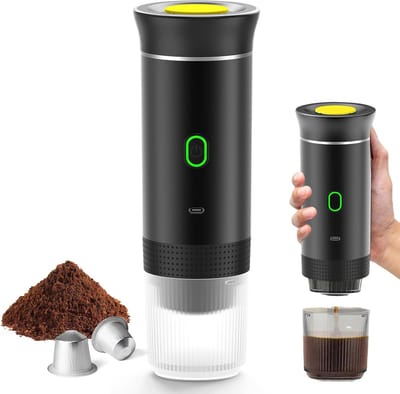 Draagbare reis espressomachine - 12V oplaadbare espressomachinemet voor kamperen en auto - Amerikaanse Italiaanse geconcentreerde elektrische kleine draadloze verwarming - Grijs