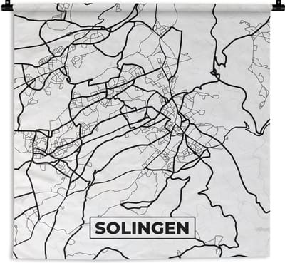 Wandkleed - Wanddoek - Solingen - Plattegrond - Kaart - Stadskaart - 180x180 cm - Wandtapijt