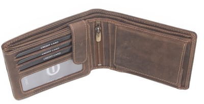 Oi Hunter bruine leren Billfold met vierkant kleingeldvakje / lederen heren portemonnee met wiener schachtel / heren beurs met uitvouwbaar vierkant bakje / RFID SAFE / bruin leer / 270H