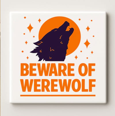 Pas Op voor de Weerwolf Keramische Tegel - 15cm x 15cm, Huilende Wolf Ontwerp, Perfect voor Halloween Decoratie
