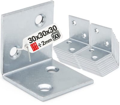 LUN FIX - Hoekverbinder - 50 stuks - 30x30x30x2 mm - Verzinkt - Winkelverbinder