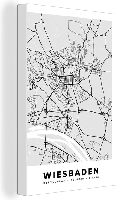 Canvas Schilderij Wiesbaden - Kaart - Stadskaart - Duitsland - Plattegrond - 20x30 cm - Wanddecoratie