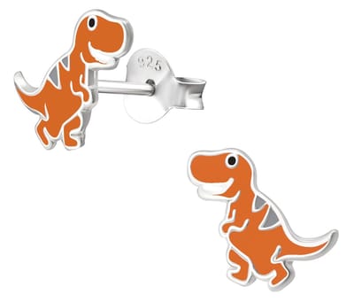 Joy|S - Zilveren dino oorbellen - 8 x 10 mm - dinosaurus kinderoorbellen