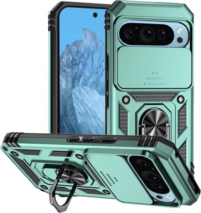 Geschikt voor Google Pixel 9 / 9 Pro - Magnetische Standaard Hoesje - Slide Camera Protection - Groen