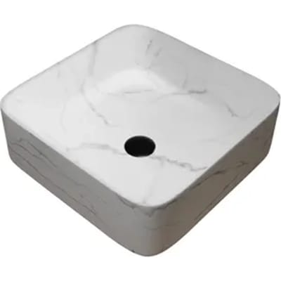 Aurlane Waskom Toilet Effect Marble - Keramiek - Vierkant - Mat Wit - 38cm