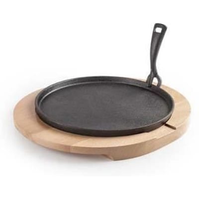 Gietijzeren Pan - Ibili - 30 cm - Houten Onderstel - Inductie Compatibel - 2 Delen
