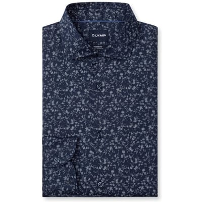 OLYMP Smart Business modern fit overhemd - popeline - marine blauw dessin