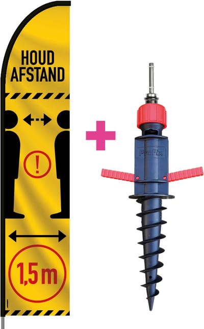 Beachflag - Anderhalve Meter Afstand - Vlag + Grondboor + Rotator + Hengelsysteem + Draagtas - Actievlag.nl