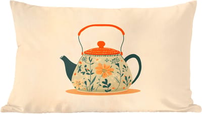 Sierkussens - Kussentjes Woonkamer - 60x40 cm - Oranje - Theepot - Bloemen - Bladeren