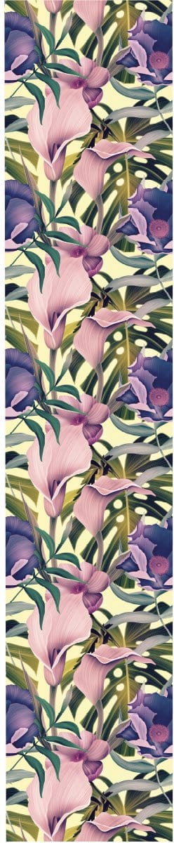Voorgelijmd vliesbehang - Tropische roze en paarse bloemen - 1 rol van 300x60 cm