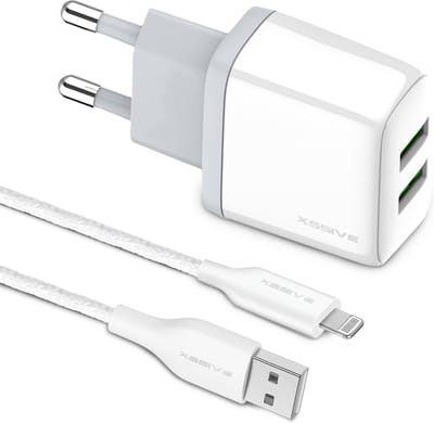Oplader Set 2 Poorten + Geschikt voor Lightning, iPhone Kabel - 1 Meter
