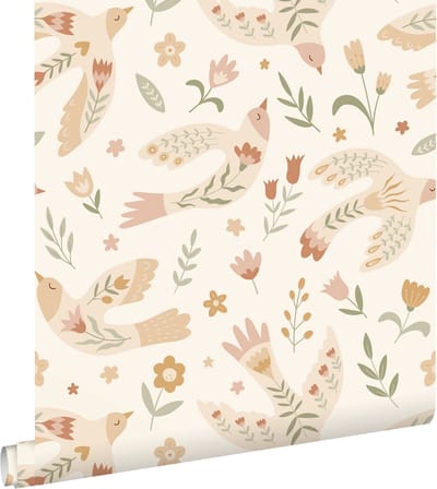 ESTAhome behang bloemen en vogels beige - 50 x 900 cm - 131754