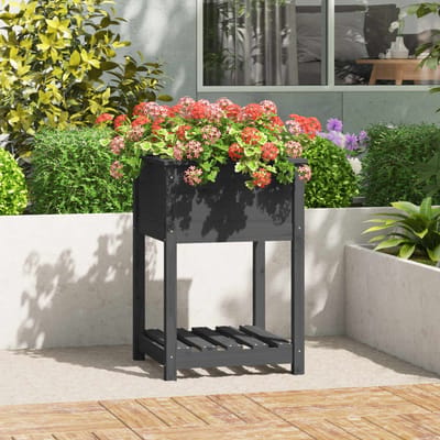 vidaXL - Plantenbak - met - schap - 54x54x81 - cm - massief - grenenhout - grijs