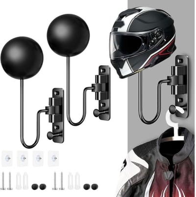 Zyrex® Helmhouder - Helm Houder - Helm Kapstok – 2 Pack - Helm Standaard - Motorhelm Steun – Wandsteun Ophangsysteem – Draaibare Houder - Zwart - ‎42cm x 14cm x 14cm