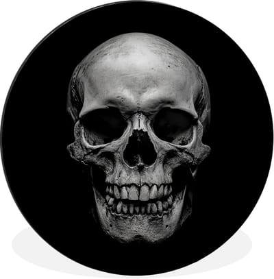 WallCircle - Wandcirkel - Muurcirkel - Schedel - Zwart - Doodshoofd - Wit - Aluminium - Dibond - 60x60 cm - Binnen en Buiten