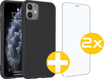 Hoesje en Screenprotector Combi Geschikt Voor iPhone 11 - Zwarte Siliconen Hoesje + 2x Screenprotector