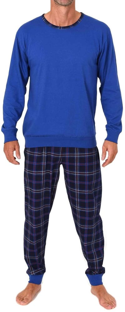 Normann pyjama voor heren met lange mouwen en een geruite broek van jersey
