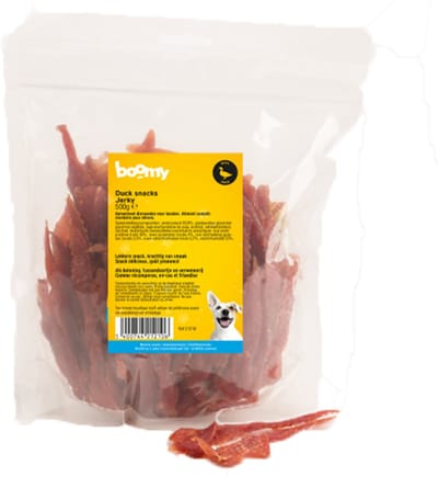 Boomy - Duck Jerky - Hypoallergene hondensnacks - Gezonde hondensnoepjes - Gedroogde eendfilet - 500g