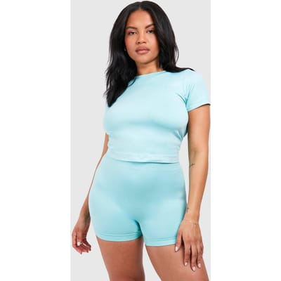 boohoo Dames Plus Supersoft Premium Naadloze Top met Naaddetail en Open Rug | Aqua | Maat: 44-46