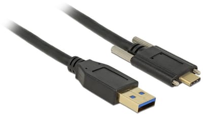 USB-A naar USB-C kabel - USB-C connector met 2 schroeven - USB3.1 Gen 2 - tot 3A / zwart - 1 meter