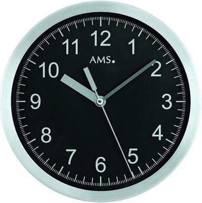 AMS F5911 - Wandklok - Analoog - Rond - Radiogestuurde tijdsaanduiding - Aluminium - Glas - Ø20 cm - Zwart