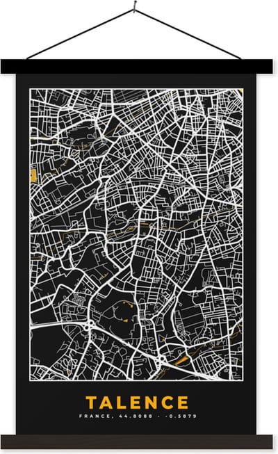Posterhanger incl. Poster 40x60 cm - Schoolplaat - Talence - Plattegrond – Kaart – Frankrijk – Stadskaart - Textielposter - Zwarte latten - Stadskaart