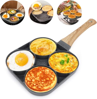 Famanu – Pannenkoekenpan met 4 vakken 24 cm, multifunctioneel voor eieren en mini pannenkoeken, antiaanbaklaag, inductiegeschikt