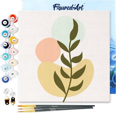 Figured'Art Mini Schilderen op Nummer Volwassenen 20x20cm met lijst Plant - Klein Formaat Creatieve Hobby Kit DIY Art Nummer Compleet