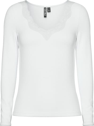 Dames shirt Kant lange mouw - Barbera - Kanten dames ondershirt - Viscose - Wit / XXS