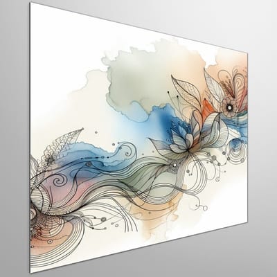 Line art aquarel schilderij | Flowing Lines of Color: A Vibrant Watercolor Masterpiece | Kunst - 30x30 centimeter op Dibond | Foto op Dibond