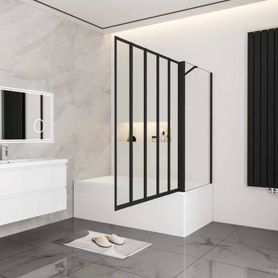 Aica industriële stijl badwand 120x70x140cm,5-delig,opvouwbaar ontwerp-4 mm gehard glas-matzwart frame