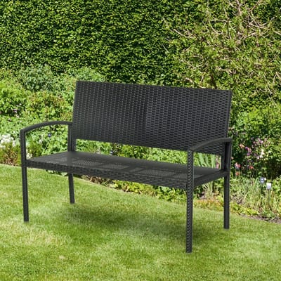 WEVERO Tuinbank PU-Rattan – Loungebank voor Buiten – Weerbestendige Wicker Bank met Stalen Frame – 122x60x85 cm – Zwart