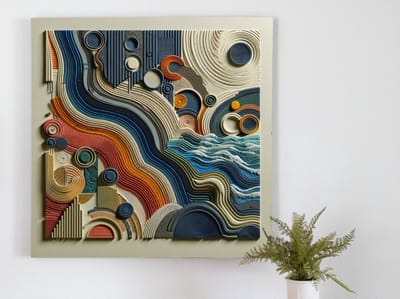 Modern relief schilderij | Hedendaagse diepte: een abstracte weergave van moderne emoties en gedachten | Kunst - 80x80 centimeter op Dibond | Foto op Dibond