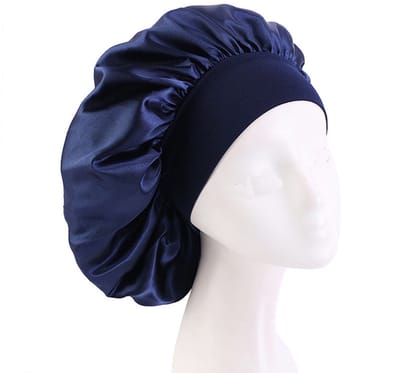Blauwe slaapmuts - Satijnachtige slaap muts - Donkerblauw - Zacht - Nachtcap - CHPN