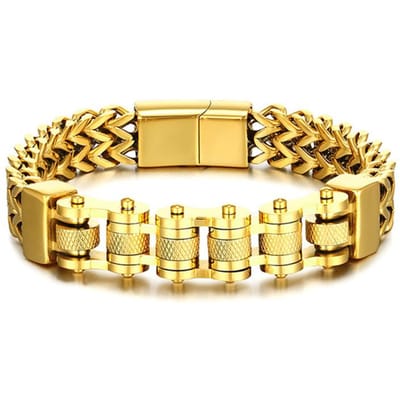 Punk Roestvrij Staal Motorfiets Ketting Armbanden Mannen Nooit Vervagend Goudkleur Breed Polsbandje Rijder Armbanden Sieraden Luxe Mannen Cadeaus 22.5cm beige
