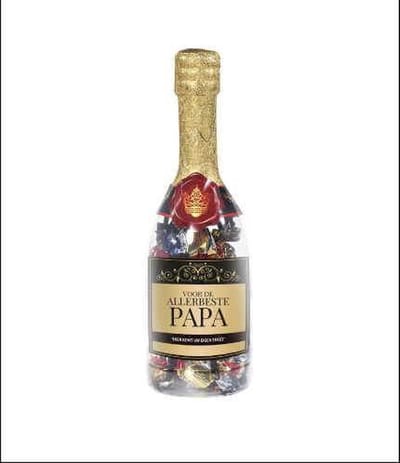 Vaderdag - Drop - Champagnefles - Voor de allerbeste Papa - Gevuld met Drop - In cadeauverpakking met gekleurd lint