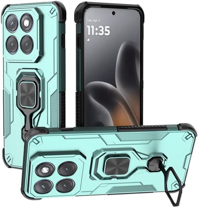 MobyDefend Hoesje - Geschikt voor Motorola Edge 70 Pro - Dubbelgelaagde Pantsercase Met Standaard - Turquoise