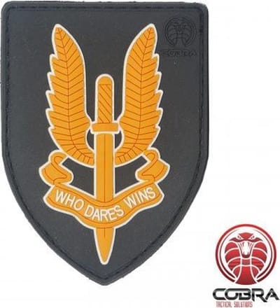 Who Dares Wins SAS Motiverende Militaire PVC patch embleem goud met velcro