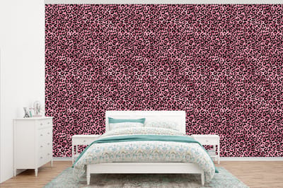 Behang - Fotobehang Panter - Roze - Dierenprint - Patronen - Breedte 345 cm x hoogte 220 cm